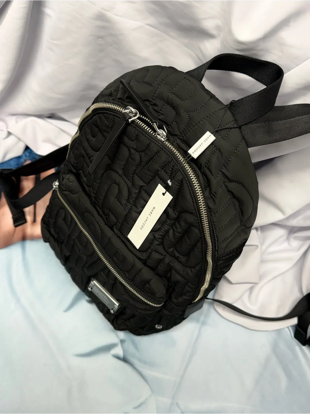 (new+tag) Marc Jacobs Black Quilted Logo Nylon Backpack size 15x11 inch